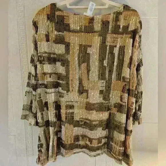 Alfred Dunner Tan and Brown 3/4 Sleeve Mesh Top With Sequin Detail Size … - Picture 2 of 9